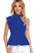Sexy Blue Asymmetric Ruffle Side Peplum Top